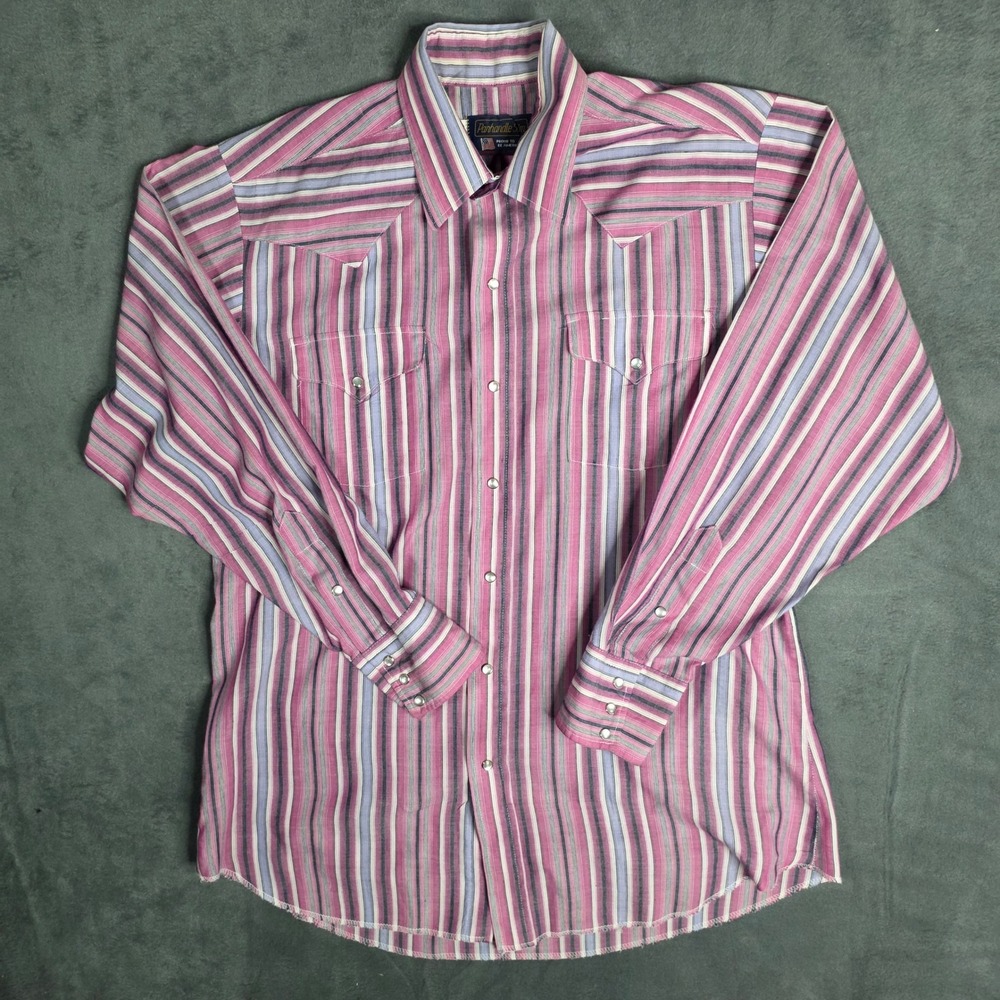 Panhandle Slim Mens Pink Purple Striped Western Pearl Snap Shirt 16.5 x 35